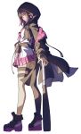  1girl ascot asymmetrical_legwear bad_source baronilu baseball_bat belt black_hair cropped_jacket expressionless full_body highres hood hood_up jacket jacket_partially_removed jacket_under_jacket loose_ascot multicolored_hair non-web_source off_shoulder original pink_hair pink_skirt pouch shirt shoes single_thighhigh skirt sneakers solo standing thigh_strap thighhighs two-tone_hair white_shirt yellow_eyes yuyan_(ryuuyan) 