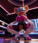anthro band-aid band-aid_on_genitals band-aid_on_pussy bandage blender_(artwork) blender_cycles_(artwork) boots clothing digital_media_(artwork) female footwear genitals gloves handwear hi_res looking_at_viewer pole rouge_the_bat sega shoes skippyarts solo sonic_the_hedgehog_(series) stripper_pole vulva