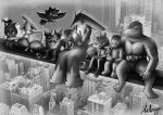  archecopeteryx belt building cigarette city claws closed_eyes closed_mouth commentary darumaka deviantart_logo deviantart_username english_commentary flying food fruit greyscale hand_on_another's_shoulder holding holding_cigarette holding_food holding_fruit horns lunch_atop_a_skyscraper_(photograph) machoke machop marshadow medicham meltan monochrome murkrow muscular nut_(hardware) open_mouth parody perrserker photo_background pokemon pokemon_(creature) pokemon_focus sharp_teeth signature sitting skyscraper smile smoke steel_beam teeth tyrogue watermark web_address 