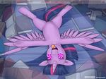  2016 animated bed book equine feathered_wings feathers female feral friendship_is_magic fur hair horn inside jcosneverexisted lying mammal multicolored_hair my_little_pony on_back on_bed purple_eyes purple_feathers purple_fur solo tongue tongue_out twilight_sparkle_(mlp) winged_unicorn wings 