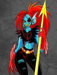  anthro female fish marine melee_weapon polearm sl4ughtermelon solo spear underfell undertale undyne video_games weapon 