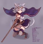  animal_ears bangs blue_eyes blunt_bangs breasts cape cat_ears cat_girl cat_tail cleavage commentary_request emblem full_body goggles goggles_on_head gun heterochromia large_breasts mechanical_arm nakaichi_(ridil) one_knee original puffy_short_sleeves puffy_sleeves red_eyes rifle short_sleeves silver_hair skirt sniper_rifle solo tail thighhighs translated weapon white_legwear white_skirt 