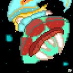  2016 ambiguous_gender anthro blonde_hair bottomless breasts clothed clothing crossover cute digital_media_(artwork) fangs floating hair hat jellyfish long_hair marine metroid nintendo pixel pixel_(artwork) solo space star teeth video_games 