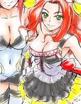  1girl banpresto breasts cleavage dated female green_eyes haruyama_kazunori kouryuuji_mii large_breasts long_hair nanbu_kaguya project_x_zone sketch smile super_robot_wars 