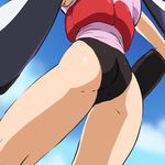  1girl ass back bare_legs female garada_k7 haruyama_kazunori legs leotard robot_girls_z shiny_skin sky solo 