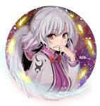  artist_name asa_(coco) blush bow bowtie covering_mouth expressionless hand_on_own_face jacket kishin_sagume long_sleeves looking_at_viewer open_clothes red_eyes short_hair silver_hair single_wing solo touhou transparent_background upper_body wings 