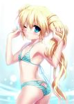  ass bikini blonde_hair blue_eyes blush butt_crack collarbone eyepatch eyepatch_pull flat_chest hand_in_hair long_hair nakatsu_shizuru one_eye_closed parted_lips rewrite solo striped striped_bikini swimsuit twintails very_long_hair zen 