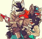  anarchy armor barazoku canine cel_shading cleaver clothing explosives fashion female fish fur grenade grunge gun hair handgun hat helmet invalid_tag jacket knife male mammal marine melee_weapon molotov muscular noire pecs pistol punk ranged_weapon rebel red_hair shark slightly_chubby weapon wear white_fur wolf 