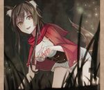  :d all_fours animal_ears blood bloody_hands blush breasts brown_hair cleavage commentary_request corset hood hood_down little_red_riding_hood little_red_riding_hood_(grimm) looking_at_viewer medium_breasts nakaichi_(ridil) open_mouth original pleated_skirt red_hood sidelocks skirt smile solo tail v-shaped_eyebrows white_skirt wolf_ears wolf_tail yellow_eyes 
