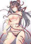  areola_slip areolae ass_visible_through_thighs black_hair black_panties breasts chain collarbone commentary_request cowboy_shot demon_girl demon_horns demon_tail facial_mark horns large_breasts long_hair looking_at_viewer nakaichi_(ridil) navel no_bra original panties pointy_ears red_eyes revealing_clothes smile solo tail tattoo tentacles underboob underwear 