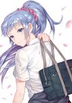  ahoge bag blue_eyes blue_hair e_no_maigo highres kawasaki_saki long_hair looking_back mole mole_under_eye ponytail school_bag school_uniform solo yahari_ore_no_seishun_lovecome_wa_machigatteiru. 