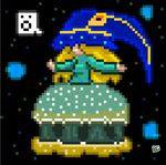  2016 ambiguous_gender anthro blonde_hair bottomless breasts clothed clothing cute digital_media_(artwork) floating hair hat jellyfish long_hair marine pixel pixel_(artwork) solo space speech_bubble star surprise tentacles 
