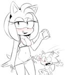  2016 amy_rose anthro areola bedroom_eyes big_breasts bikini blush breasts clothing duo exposed_breasts female hair half-closed_eyes hearlesssoul hedgehog looking_at_viewer male male/female mammal navel nipples open_mouth presenting seductive simple_background smile solo_focus sonic_(series) sonic_the_hedgehog swimsuit tongue tongue_out undressing video_games 