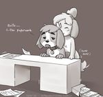  all_fours ambiguous_gender animal_crossing canine desk digby_(animal_crossing) dog doggystyle fatalfox from_behind_position isabelle_(animal_crossing) mammal monochrome nintendo paper sex video_games 