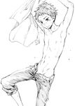  1boy blush high_speed! male_focus monochrome shiina_asahi tataru_(pixiv_785179) topless undressing 
