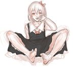  barefoot blush dress feet finger_licking full_body kuro_suto_sukii licking long_sleeves looking_at_viewer monochrome pale_skin rumia short_hair simple_background sitting sketch soles solo spread_legs spread_toes toe_scrunch toes tongue tongue_out touhou white_background 