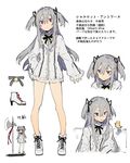  bad_id bad_pixiv_id bird blouse bottomless bow character_name character_sheet charolette_antoine_(hirota_tsuu) frills full_body grey_hair hair_ribbon halberd high_heels hirota_tsuu long_hair long_sleeves looking_at_viewer multiple_views open_mouth original pointy_ears polearm purple_eyes ribbon simple_background standing translation_request two_side_up weapon white_background 