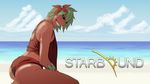  2016 alien beach black_eyes blue_eyes breasts butt clothed clothing cloud female flora_fauna floran hair hi_res humanoid lilith mammal outside plant red_skin sand sea seaside sky smile solo standing_tough starbound teeth text underwear video_games water 
