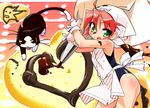  :p apron body_blush cat gloves green_eyes heart icing kokono_(section9) looking_at_viewer noritaka_suzuki one-piece_swimsuit pastry_bag pink_hair section9 swimsuit tongue tongue_out 