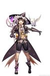  bad_id bad_pixiv_id belt bird black_hair boots coattails elbow_gloves erakis eyebrows eyebrows_visible_through_hair frills full_body gloves hat hexagram highres kneehighs leenim legs_apart looking_at_viewer open_mouth outstretched_arm owl puffy_short_sleeves puffy_sleeves purple_eyes short_hair short_sleeves shorts simple_background solo staff standing star_of_david striped striped_legwear watermark white_background witch_hat 