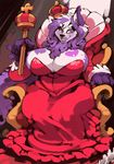  2016 anthro big_breasts bittenhard black_nose breasts canine chair cleavage clothed clothing crown dog female fur hair huge_breasts husky long_hair looking_at_viewer mammal open_mouth purple_eyes purple_fur purple_hair queen robe royalty sitting smile solo staff teeth thick_thighs throne tongue tuft voluptuous white_fur white_hair wide_hips 