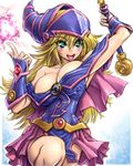  amania_orz bare_shoulders blonde_hair breasts cleavage dark_magician_girl duel_monster green_eyes hat large_breasts long_hair magic open_mouth solo staff wizard_hat yuu-gi-ou yuu-gi-ou_duel_monsters 