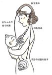  1girl baby breast_feeding breasts lactation monochrome nipples sketch text translation_request x-ray 