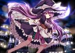 1girl bow breasts female frilled_skirt frills hat heterochromia large_breasts long_hair looking_at_viewer madolche_magileine maid moon night purple_hair solo witch witch_hat yu-gi-oh! zheyi_parker 
