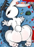 anthro big_butt black_eyes bullet bunnykill butt cotton_tail explosives fur grenade gun hi_res lagomorph leporid long_ears male mammal presenting presenting_hindquarters rabbit ranged_weapon sharkysocks solo weapon white_body white_fur