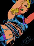  1girl braid bun_with_braided_base butterfly_tattoo commentary cone_hair_bun double_bun green_lips hair_bun highres jojo_no_kimyou_na_bouken kujo_jolyne multicolored_hair solo spider_web_print stand_(jojo) stone_free stone_ocean tattoo two-tone_hair z6hgl_krg 