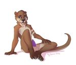  2016 balls blue_eyes erection gemini_the_otter kin-cishepholf looking_at_viewer male mammal mustelid nude otter penis simple_background sitting solo white_background 