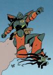  1boy absolute_batman absolute_dc adversarial_noise axe back_spikes bat_mask batman batman_(absolute_dc) batman_symbol battle_axe belt bodysuit dc_comics grey_bodysuit highres mecha multicolored_suit robin_(absolute_dc) robot superhero_costume taut_bodysuit theahmedraafat utility_belt weapon 