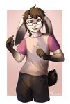  anthro buckteeth clothed clothing eyewear glasses kaitycuddle lagomorph male mammal open_mouth rabbit simple_background smile solo standing teeth 