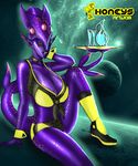  alien big_breasts breasts cleavage clothed clothing female grriva looking_at_viewer multi_eye not_furry purple_skin solo 