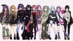  6+girls ahoge alternate_costume aqua_hair arm_warmers bag bandaid bandaid_on_face bandaid_on_nose bare_legs belt beret black_arm_warmers black_belt black_bow black_eyes black_hair black_jacket black_pants black_shirt black_shoes black_skirt blonde_hair blue_boots blue_hat blue_skirt blue_thighhighs boots bow bracelet braid brown_corset brown_eyes brown_jacket brown_overskirt brown_shoes brown_socks cat_charm corset cross_hair_ornament deren_(path_to_nowhere) detached_pants dudu_(path_to_nowhere) earrings emoji_hair_ornament etti_(path_to_nowhere) frilled_skirt frilled_sleeves frills fur-trimmed_jacket fur_trim gold_bracelet gold_necklace green_bow green_eyes green_hair green_overalls green_shirt green_shorts hair_between_eyes hair_ornament hairclip hand_on_own_face hat hat_tug headphones heart heart_o-ring highres holding holding_lantern holding_phone holding_removed_eyewear jacket jacket_on_shoulders jewelry k.k._(path_to_nowhere) lantern letta_(path_to_nowhere) long_hair long_sleeves luvia_ray_(path_to_nowhere) lynn_(path_to_nowhere) mess_(path_to_nowhere) midriff multicolored_hair multicolored_shoes multiple_braids multiple_girls necklace necktie o-ring o-ring_thigh_strap one_eye_closed orange_eyes orange_necktie orange_shoes overalls pants parallel_hairclips path_to_nowhere phone pink_bow pink_eyes pink_hair pink_hat pink_shirt plaid_clothes plaid_shirt plaid_skirt pocket purple_bag purple_corset purple_eyes purple_hair purple_pants purple_shirt purple_skirt purple_socks red_tank_top ribbed_shirt sasanami_hideri scar scar_across_eye scar_on_face see-through_clothes see-through_shirt see-through_skirt shirt shoes short_hair shorts skirt socks tank_top thigh_strap thighhighs tooth_necklace torn_clothes torn_pants two-tone_hair two-tone_shoes two_side_up unworn_eyewear vest wendy_(path_to_nowhere) white_boots white_hair white_vest white_wrist_cuffs wrist_cuffs yellow_bow yellow_shirt yellow_shoes 