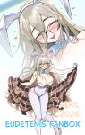  1girl absurdres akane_(blue_archive) akane_(bunny)_(blue_archive) animal_ear_hairband animal_ears artist_name black-framed_eyewear blonde_hair blue_archive blue_bow blue_bowtie bow bowtie breasts brown_eyes brown_shawl clip_studio_paint_(medium) closed_eyes collar commentary_request cover cover_page detached_collar double-parted_bangs eudetenis fake_animal_ears glasses gloves hair_between_eyes hairband heart highres holding_shawl large_breasts leotard long_bangs long_hair looking_at_viewer multiple_views notice_lines open_mouth outstretched_arms pantyhose plaid_clothes plaid_shawl playboy_bunny rabbit_ear_hairband rabbit_ears shawl simple_background skindentation smile spread_arms standing straight_hair strapless strapless_leotard traditional_bowtie very_long_hair white_background white_collar white_gloves white_hairband white_leotard white_pantyhose wing_collar 