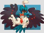  abstract_background animal_genitalia anus avian bird black_eyes black_feathers chest_tuft claws conditional_dnp decidueye erection feathers genital_slit green_feathers looking_at_viewer male nintendo on_display orange_feathers orange_pupils penis pok&eacute;mon pok&eacute;mon_(species) presenting sefeiren shiny_pok&eacute;mon slit solo spread_legs spreading talons tapering_penis toeclws tuft video_games white_feathers wings 
