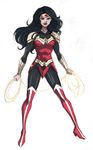  1girl armor black_hair dc_comics lasso pteruges simple_background solo standing thigh_boots wonder_woman wonder_woman_(series) 