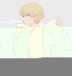  1boy blonde_hair cigarette male_focus miya_(24toys) nipples smoke solo towel 
