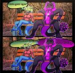 anthro ball black blue blueberry_(disambiguation) body character clothing comical dialogue difference dragon duo female flirting greenhead invalid_tag magenta male male/female mythological_creature mythological_scalie mythology neeco partners relaxing scalie scar sitting size slash slime spike_(disambiguation) suchlambada17 tail unknown_species 