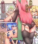  ahegao ass bare_shoulders black_legwear blonde_hair blue_eyes blue_hair blush breast_rest breasts cleavage computer drawing elbow_gloves fellatio ganbare_ganbare_(itou_life) garter_belt gloves green_eyes green_hair group_sex hacka_doll hacka_doll_1 hacka_doll_2 hacka_doll_3 hacka_doll_4 highres hug hug_from_behind large_breasts long_hair male_focus monitor multiple_girls multitasking nipples open_mouth oral otoko_no_ko penis pink_hair pom_poms rantana_(lalalalackluster) short_hair smile squiggle sweatdrop teamwork tears thighhighs translated under_table white_gloves yaoi 