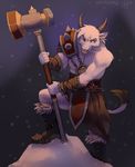  anthro armor axe bovine cattle clothed clothing facial_piercing horn kaitycuddle ludwig_bullworth_jackson male mammal melee_weapon nose_piercing piercing smile solo standing weapon 