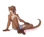  2016 blue_eyes clothing gemini_the_otter kin-cishepholf looking_at_viewer male mammal mustelid otter simple_background sitting solo underwear white_background 