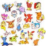  aipom baby_animal bird buizel buneary castform castform_(normal) charizard chick commentary_request cyndaquil dewott duck eevee highres jirachi lapras lion lizard magnemite minun monkey mudkip otter pachirisu partial_commentary penguin piplup plusle pokemon pokemon_(creature) psyduck rabbit raichu scraggy shinx simple_background squirrel torchic turtwig weedle white_background yy_(pkmn) 