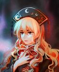  black_dress chinese_clothes dress harrymiao hat highres junko_(touhou) lips long_hair long_sleeves looking_away orange_hair solo tabard touhou turtleneck upper_body wavy_hair wide_sleeves 
