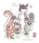 aroused balls big_balls dialogue dreamworks duo eggplant_emoji erection exclamation_point fennec_(artist) feral focused genitals hammy_(over_the_hedge) interspecies male male/male mammal oral over_the_hedge painting_(artwork) procyonid question_mark raccoon raised_tail rj_(over_the_hedge) rodent sciurid size_difference size_play surprised tail text traditional_media_(artwork) tree_squirrel watercolor_(artwork)