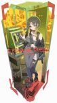  1girl absurdres ammunition bare_shoulders black_boots black_dress black_thighhighs boots breasts bullet commentary cross_tattoo dress ear_piercing earrings facial_mark fingernails forehead_mark full_body green_eyes green_hair gun highres holding holding_bullet holding_gun holding_weapon jewelry jin_rou large_breasts long_fingernails long_hair looking_at_viewer making-of_available nail_polish original phone_booth piercing red_nails shotgun shotgun_shell simple_background solo standing submachine_gun tattoo thighhighs torn_clothes torn_thighhighs uzi weapon white_background 