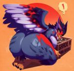  2019 anthro avian bent_over big_breasts big_butt bird box breasts butt butt_focus claws dart_(nuttynut93) feathers feet female huge_butt kneeling looking_back nude on_ground riendonut seed simple_background slightly_chubby solo surprise thick_thighs toe_claws voluptuous wide_hips wings 
