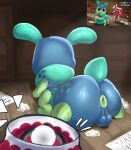  antennae_(anatomy) anthro anus arthropod balls blushcrunch_studio bodily_fluids bookworm brightney_(dandy's_world) caterpillar dandy's_world dewlap_(anatomy) duo female freckles genitals hi_res insect larva male punishedtooner roblox simple_background solo squirm_(dandy's_world) sweat tail taur toon_(dandy's_world) 