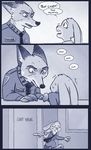  2016 canine clothed clothing comic dialogue disney duo english_text female fox july_hopps_(mistermead) lagomorph male mammal mistermead nick_wilde rabbit text uniform zootopia 